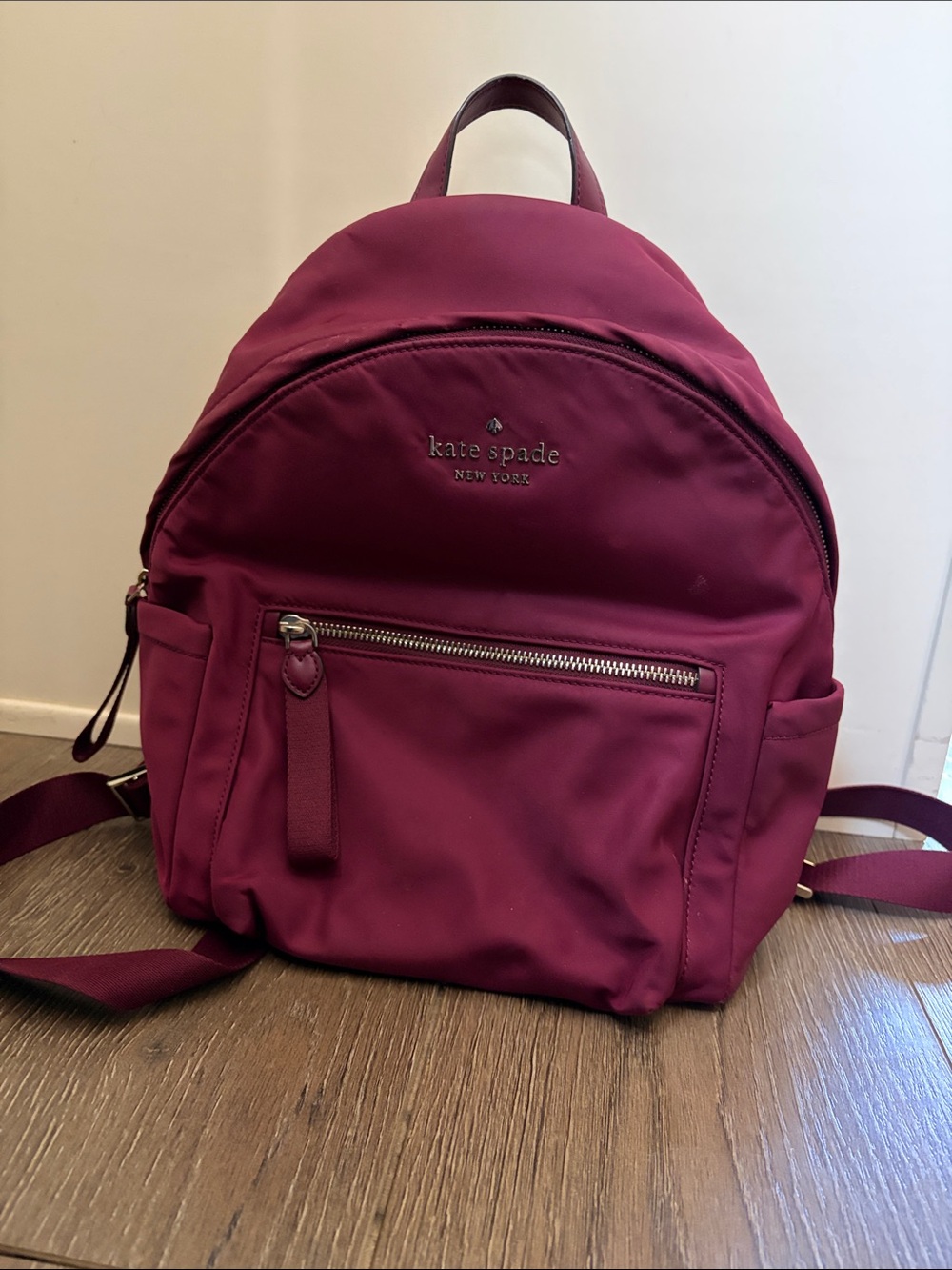 kate spade maroon nylon mini backpack with gold hardware
